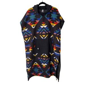Nomadix Unisex Changing Poncho M/L Black Multicolor Excellent Geometric Hooded